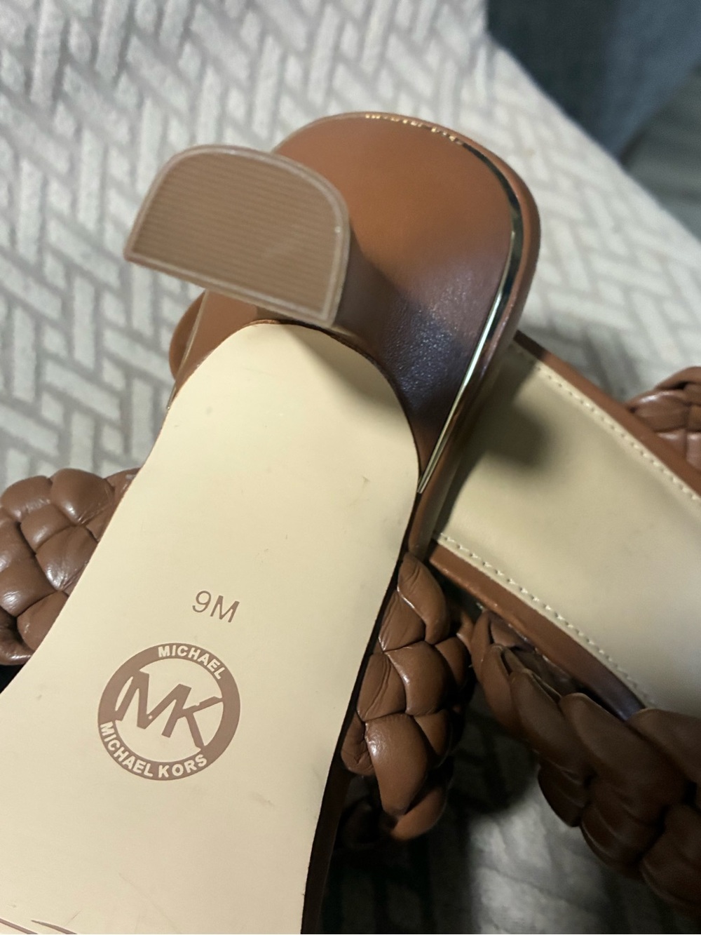 Michael Kors Tan Braided Leather Slide Sandals